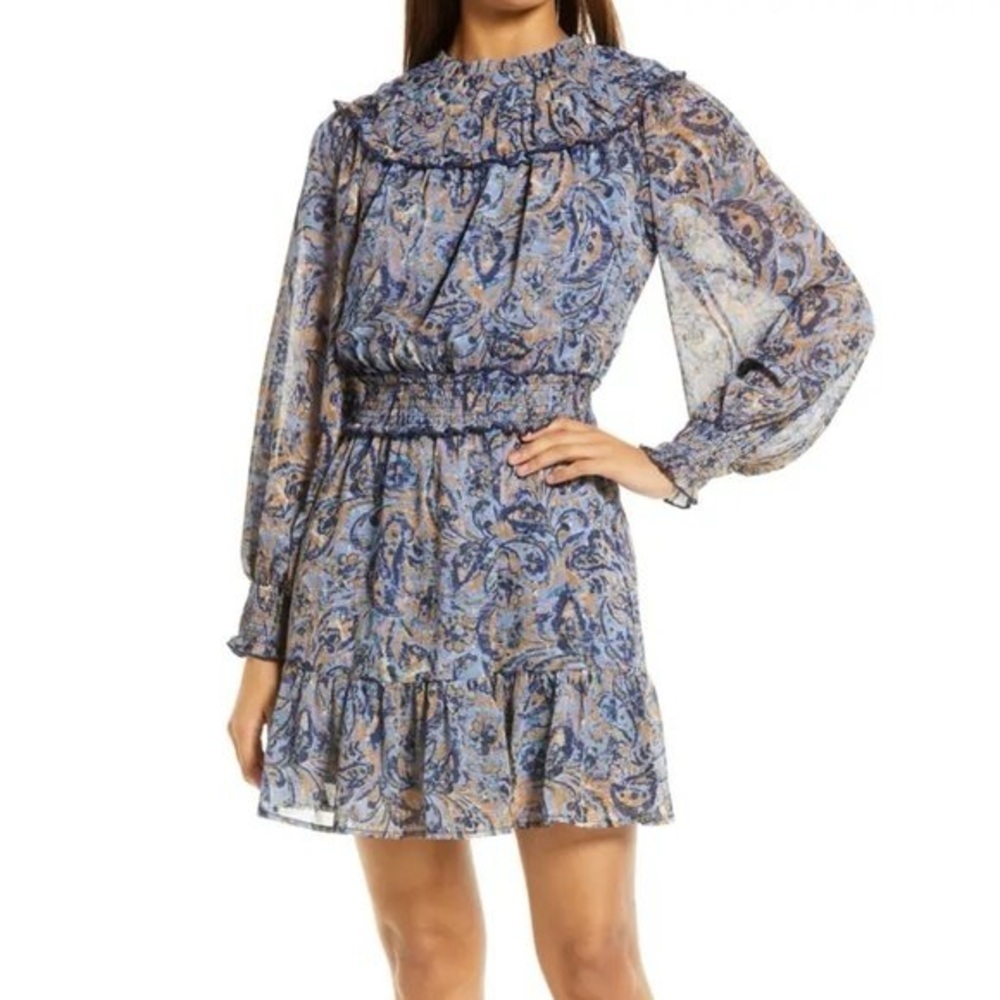 NWT BTFL-Life Blue Paisley Floral Ruffle Mini Dress Sz M